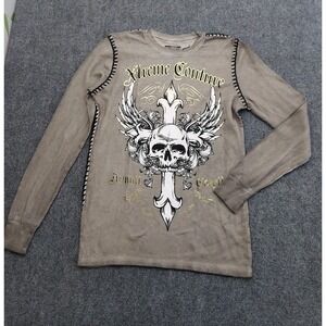 Xtreme Couture Raw State Shirt S  Brown Cross Skull Gothic Long Sleeve‎ Thermal